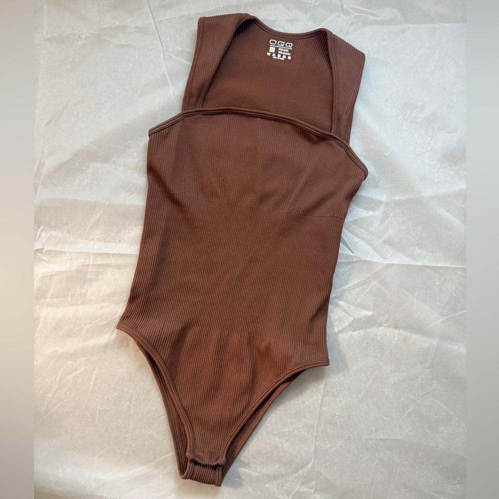 Brown OQQ Ribbed Bodysuit